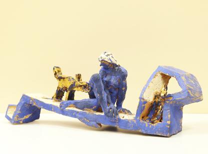 Kunstauktion 2024_Blaue Frau mit goldenen Hunden