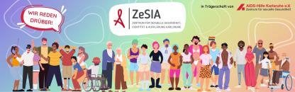 ZeSIA Banner, Abbildung vielfältiger Personen. Wir reden drüber!